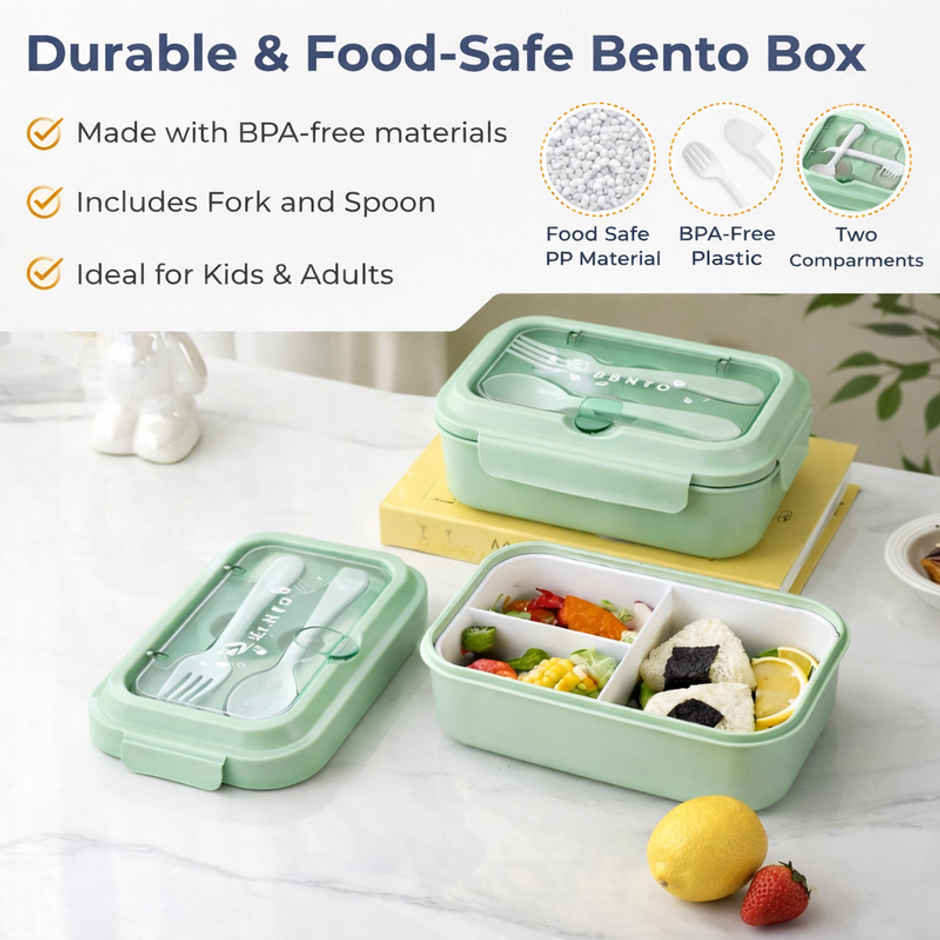 DesignLand Bento Lunch Box with Utensils Leak-proof 2-Compartment | Mint Green