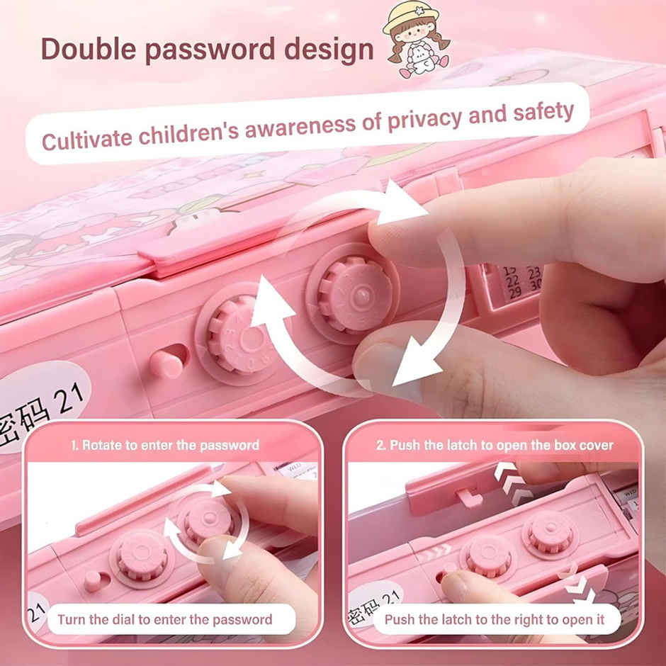 Fablue Sweet Yummy Pencil Box with Magnetic & Password Lock | Pink