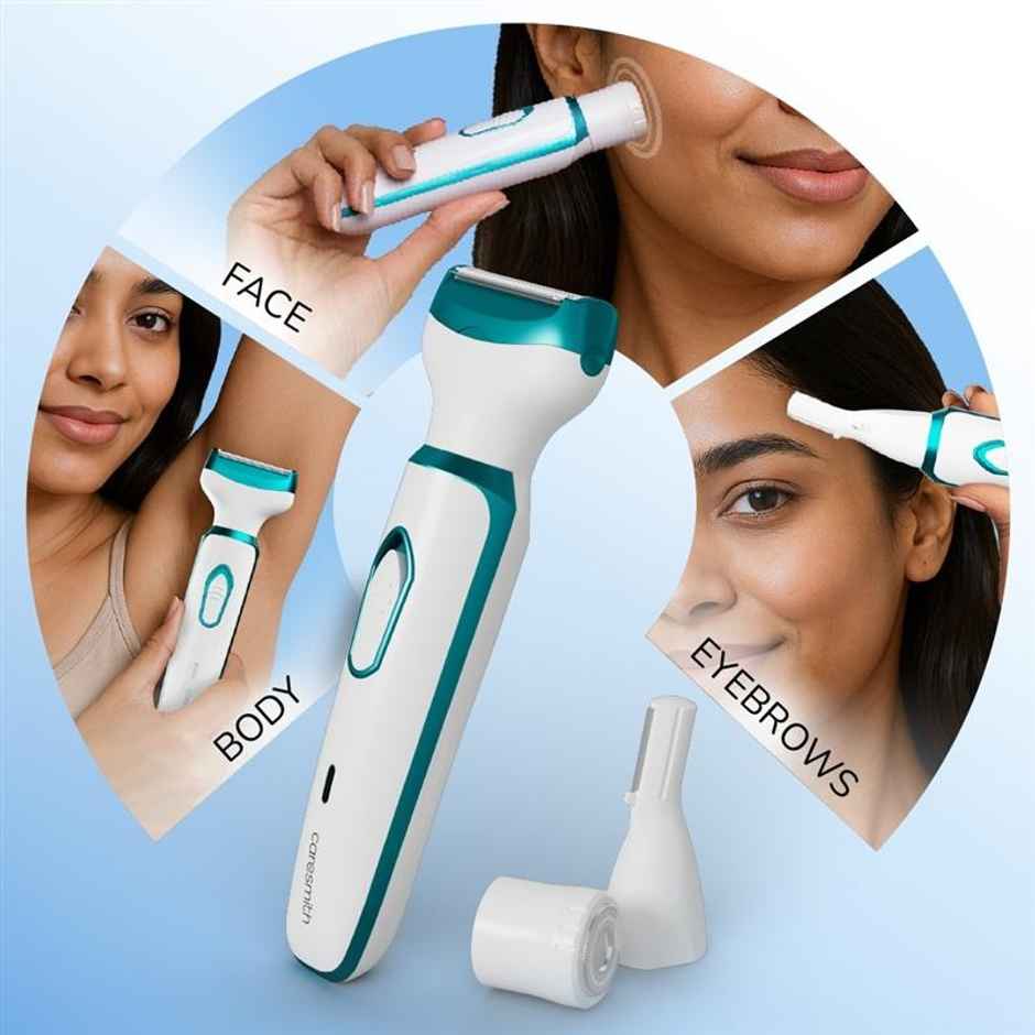 Caresmith Bloom 4 In 1 Face & Body Hair Trimmer For Women | Hair Removal Machine | Glossy White