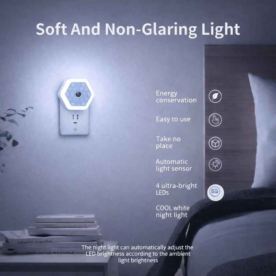 Festivora Hexagon Shaped Automatic On/Off Sensor Smart LED Night Bulb |White Color