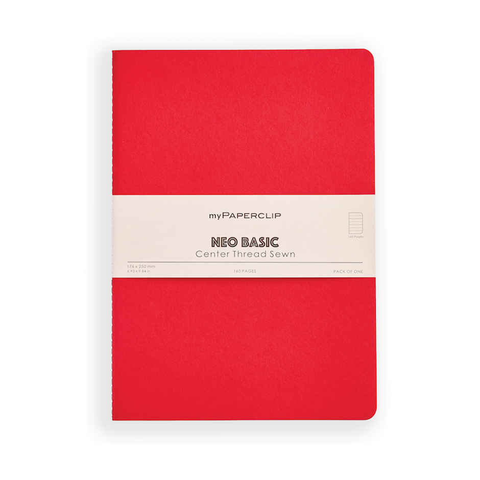 myPAPERCLIP - NeoBasic Notebook, Centre Thread Sewn, 160 Pages - B5 - Ruled - Red Colour