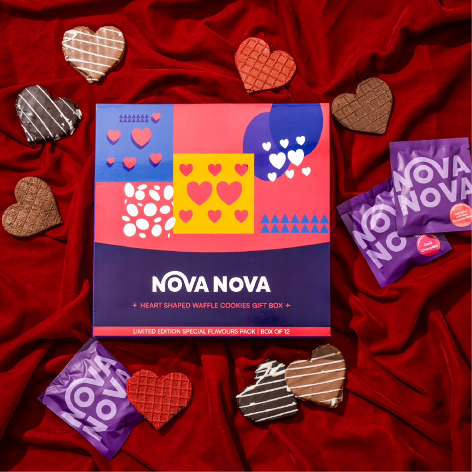 Nova Nova Heart Shaped Waffle Cookies & Chocolates Gift Box - Valentine's Day Special