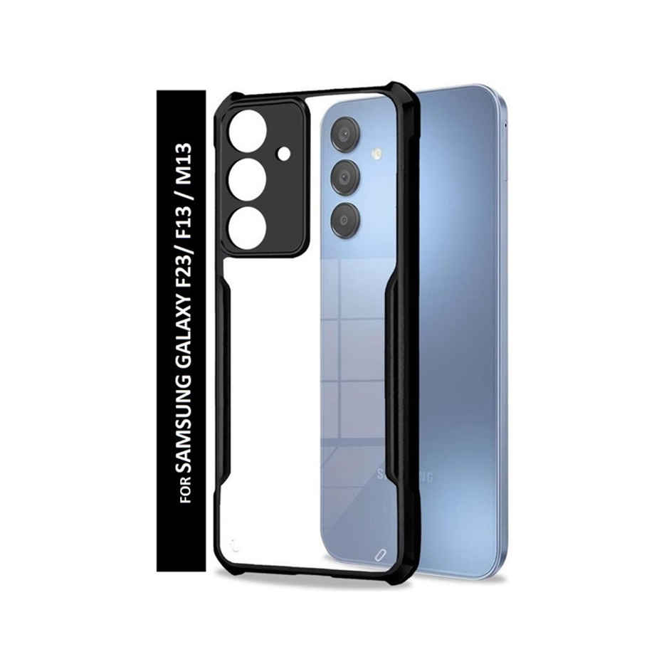 Kwine Case Samsung Galaxy F23 / F13 / M13 Back Cover - Black Bordered Transparent Case