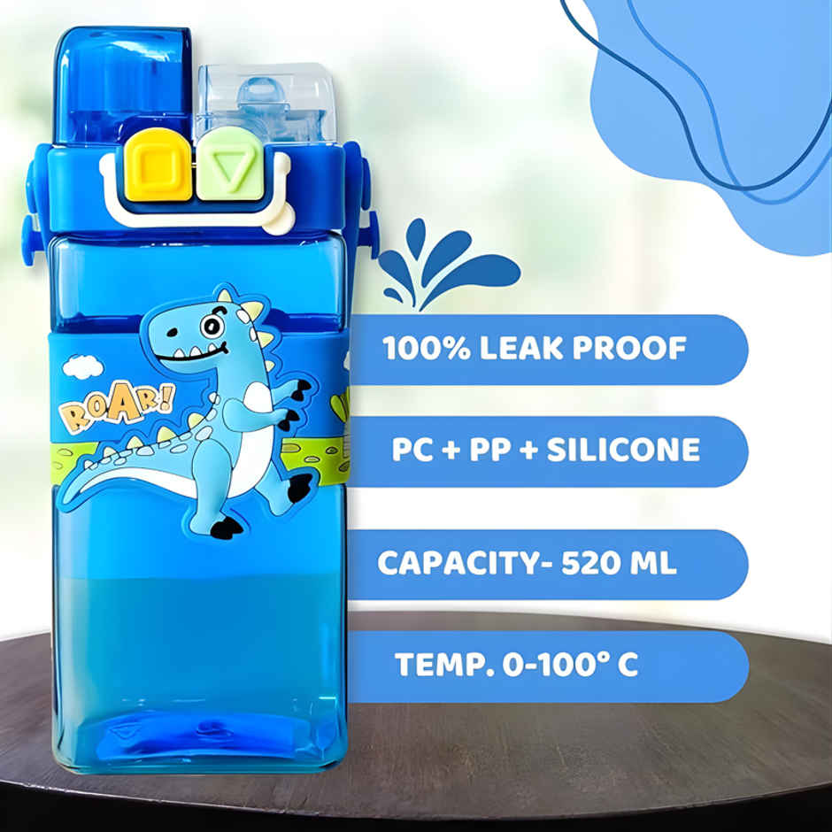 DesignLand Double Mouthed Dino Water Bottle | Blue | 520 ml