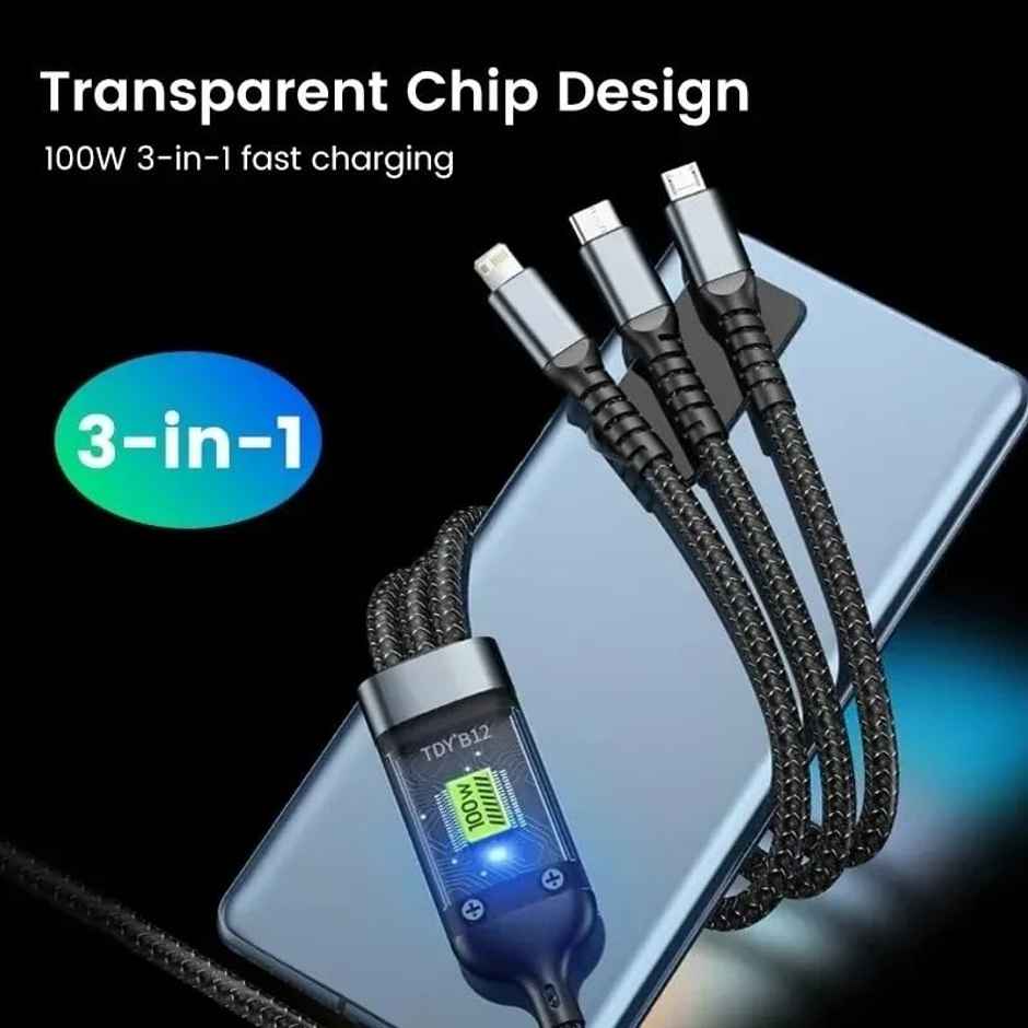 Sounce 120W-6A Fast Charging Usb 3.0 Cable 4 Ft - 1.2 m To 3-In-1 Long Charging Cord | Grey
