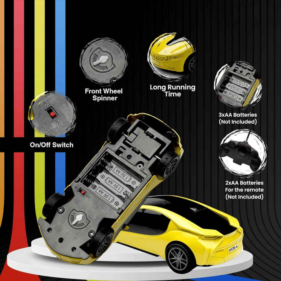 Fablue 3D Lights Famous Remote Control Car Toy For Kids - High Speed Racing Car Toy | Yellow