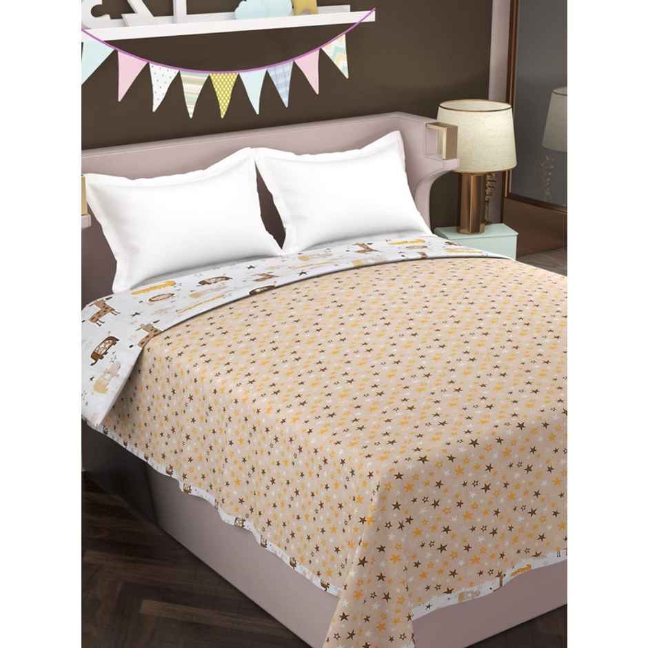 Florida Cotton AC Dohar Kids Reversible Design For Double Bed Blanket - Beige