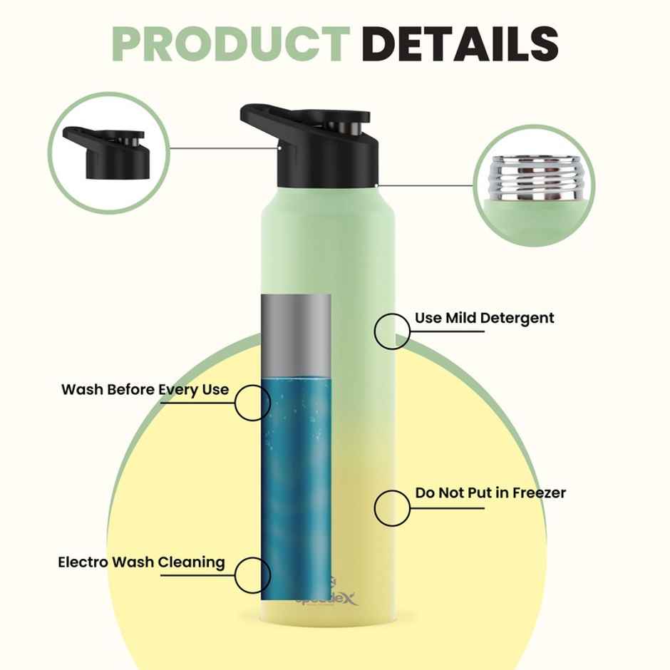 Speedex Simplex Stainless Steel 1L Water Bottle | 1 L Dual Green Yellow Sipper