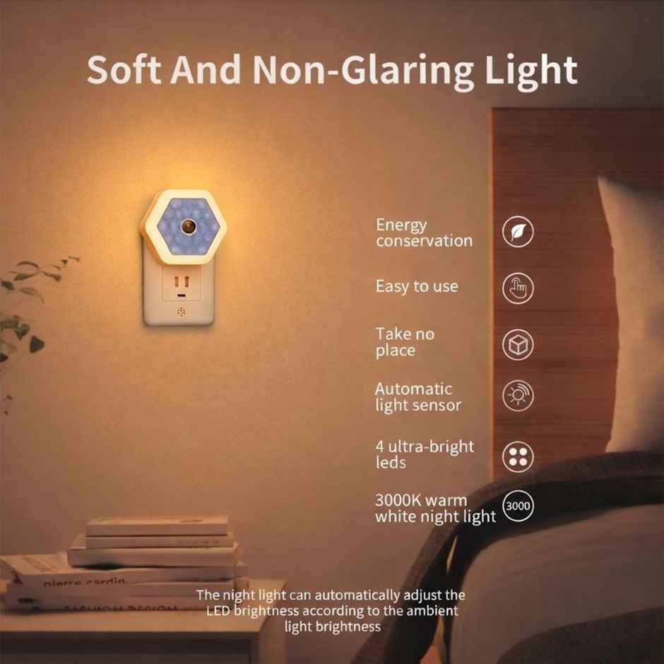 Festivora Hexagon Shaped Automatic On/Off Sensor Smart LED Night Bulb |Warm White Color