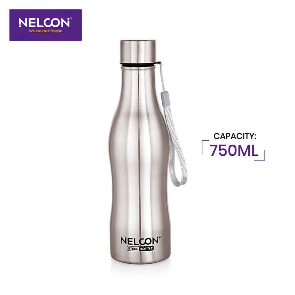 Nelcon Capsule Stainless Steel Single Wall Water Bottle | Silver | 750 ml