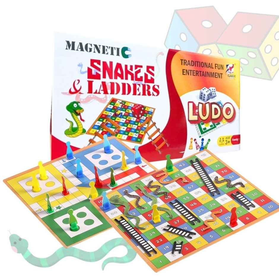 Fablue 2 in 1 Magnetic Snakes and Ladders Toy for Kids with Ludo Board Game for Kids and Adults