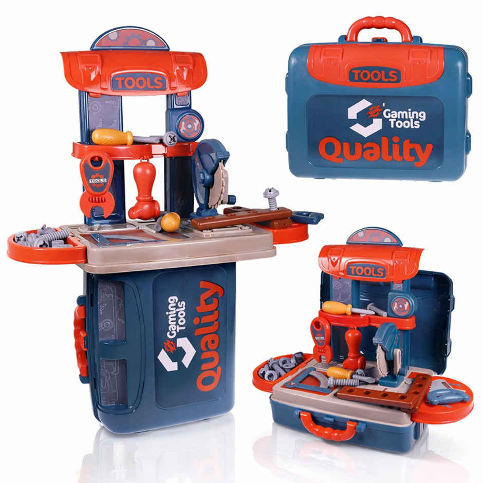 Fablue Portable Tool Kit Set for Kids - Convertible Suitcase Tool Set for Boys With Accessories