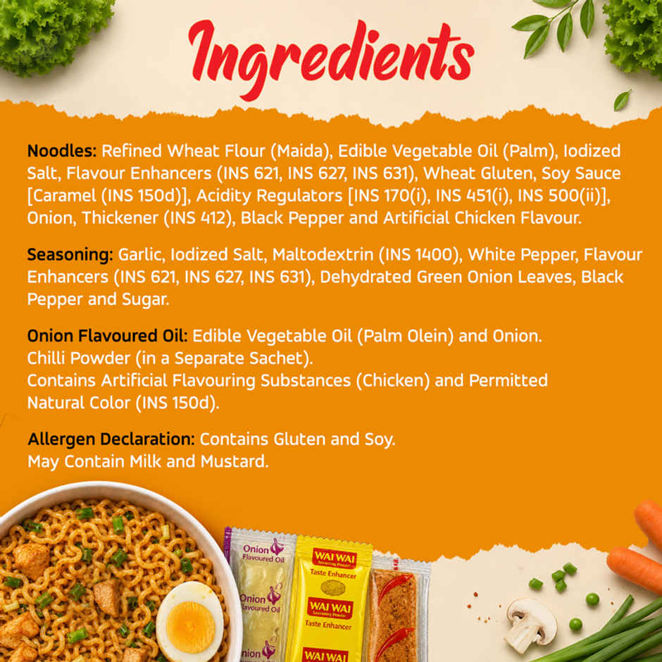 Wai Wai Ready to Eat Noodles, Chicken Masala Pack | 6 in 1