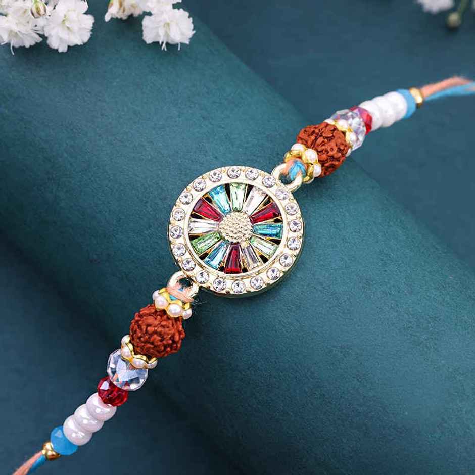 Multicolor Crystal & Rudraksha Rakhi | Stone | Pack of 1 | Floweraura