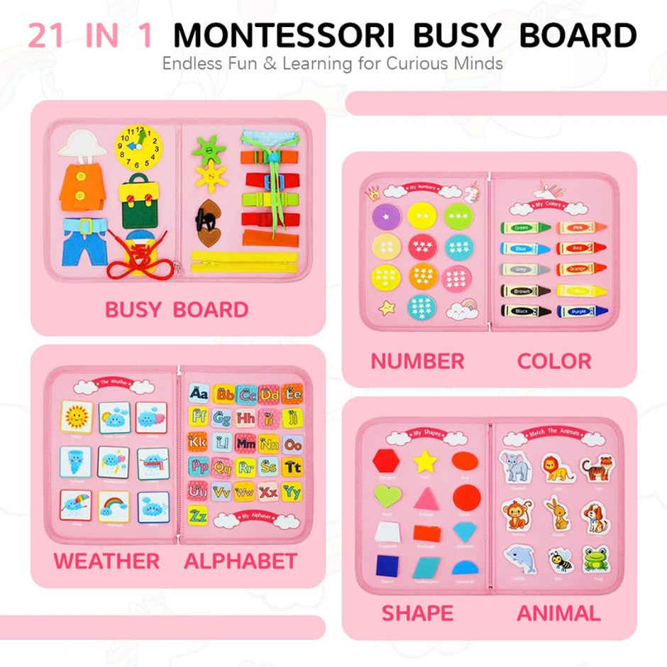 Fablue Busy Board Book | Montessori Toy Preschool Learning