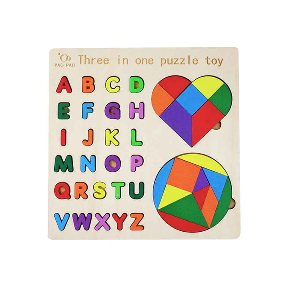 Fablue Wooden Puzzle Toddlers Toy For Kids - Alphabets | Heart And Circle Shape Puzzle Set