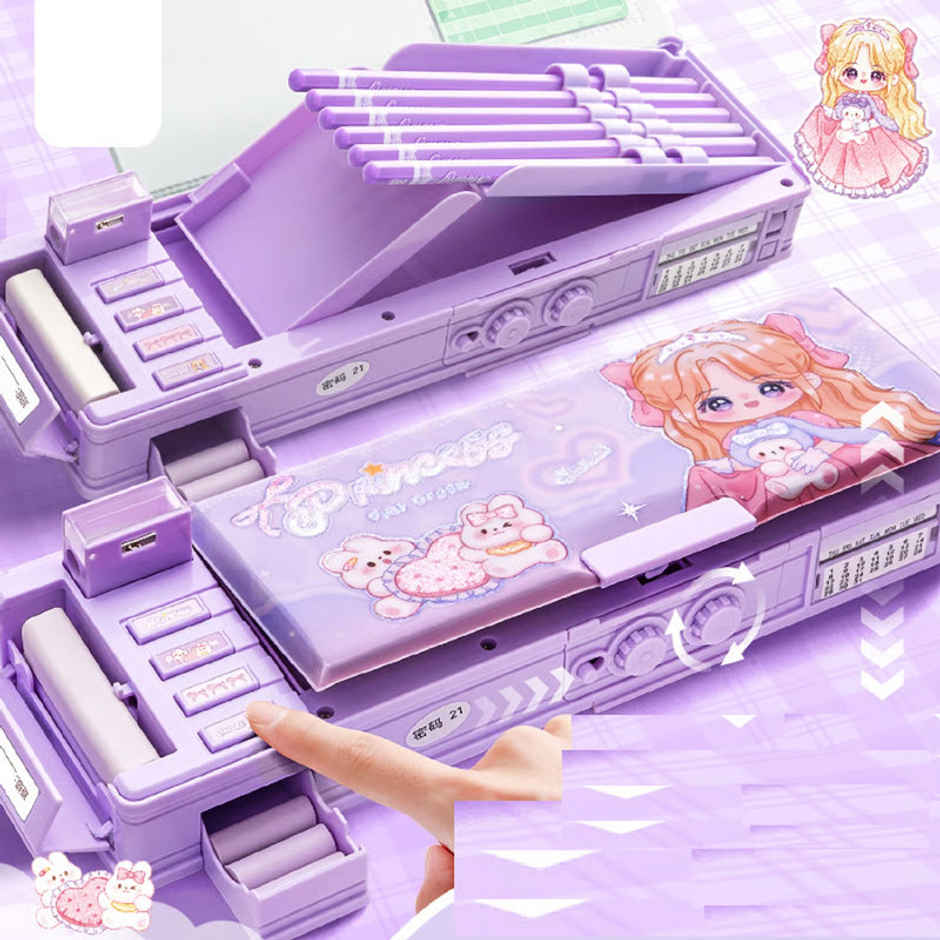 Fablue Princess Pencil Box with Magnetic & Password Lock | Purple