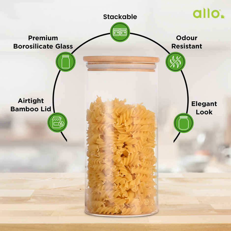 Allo Glass Jar With Wooden Lid | Round | 600 ml