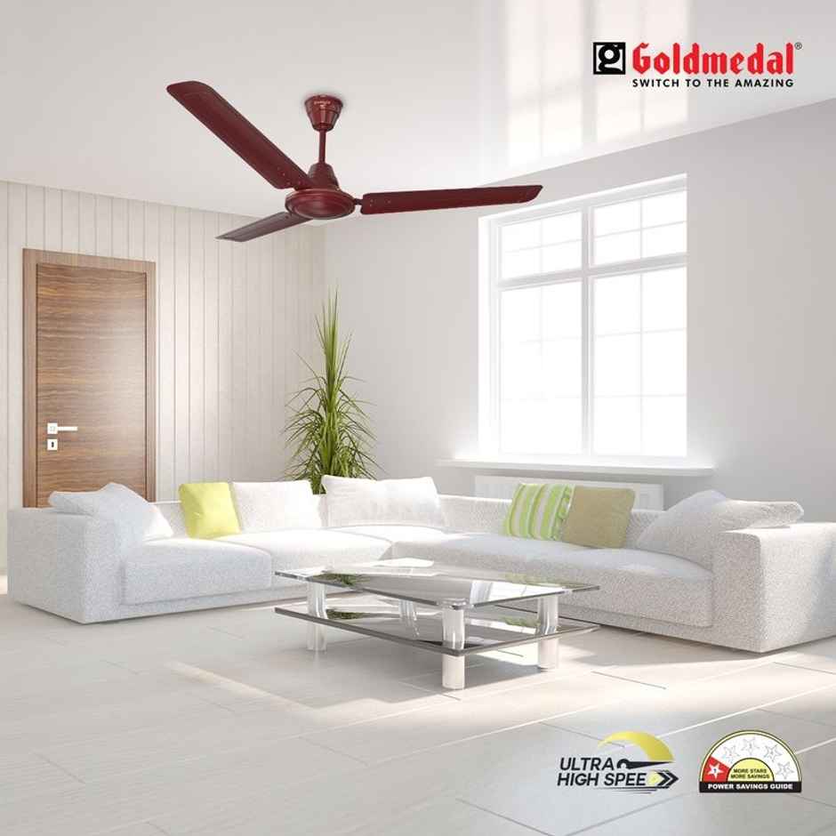 Goldmedal Vayu 400 Economy Ceiling Fan, 1200mm, Ultra High Speed, BEE Star Rated, Efficient, Brown