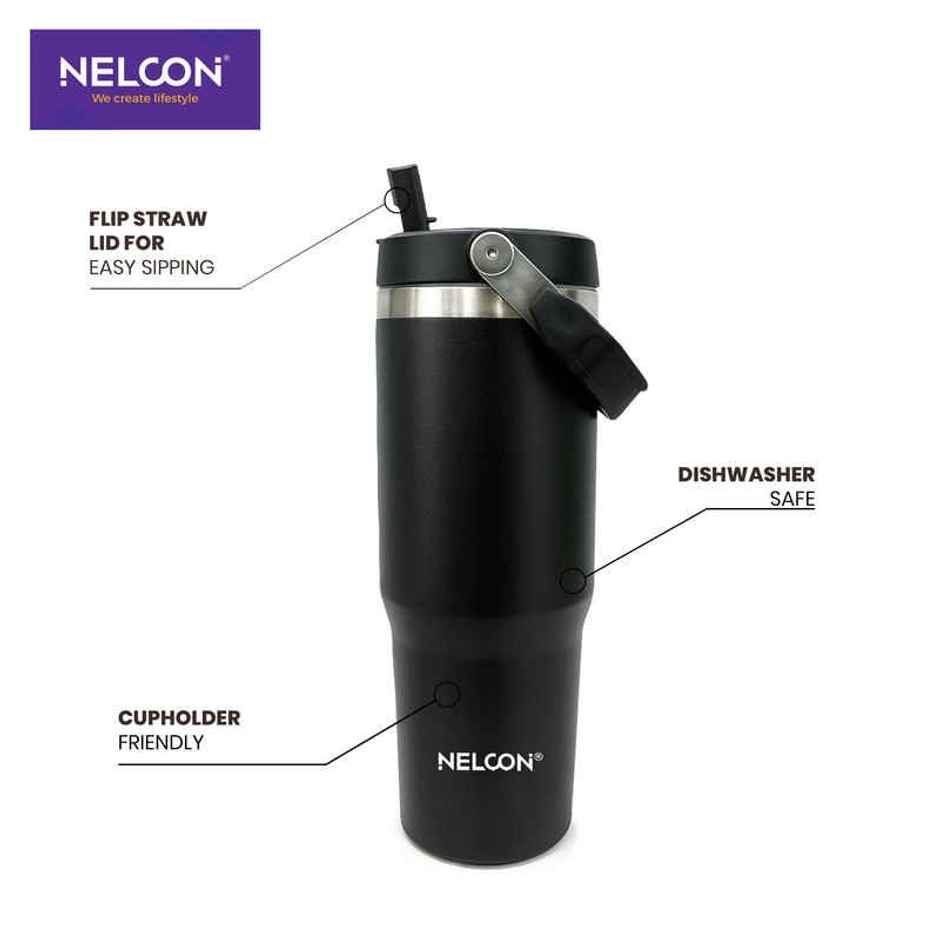 Nelcon Travel Mate Insulated Tumbler | Double Wall Stainless Steel Flask | Black | 900 ml