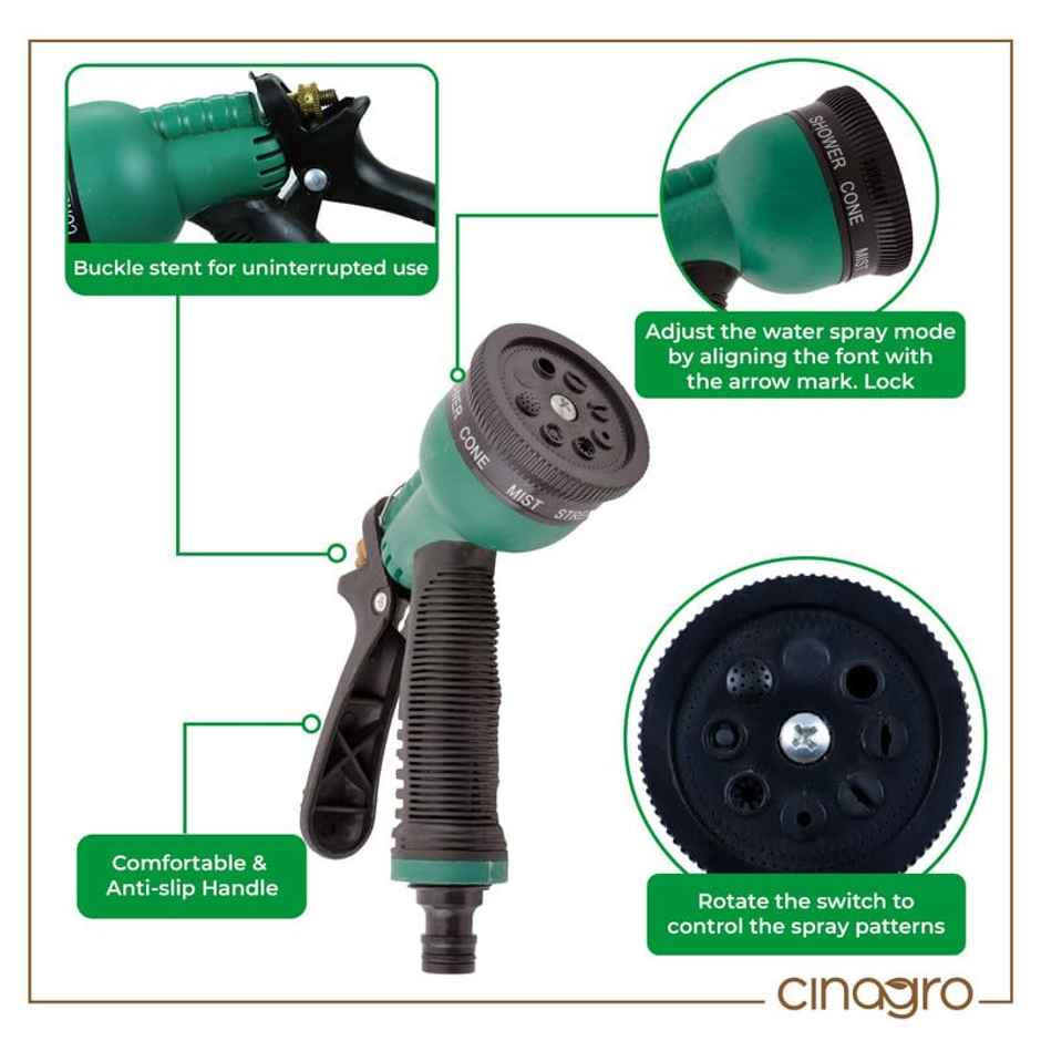 Cinagro Water Hose Pipe with Spray Gun, Tap Adapter & 3 Clamps | 5 m - Pink (Gardening, Car Washing)