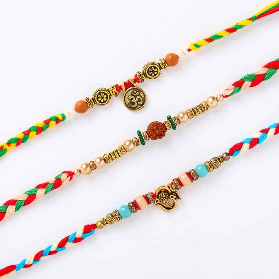 FlowerAura Om Ganesha Rakhi - Rudrasha Beaded