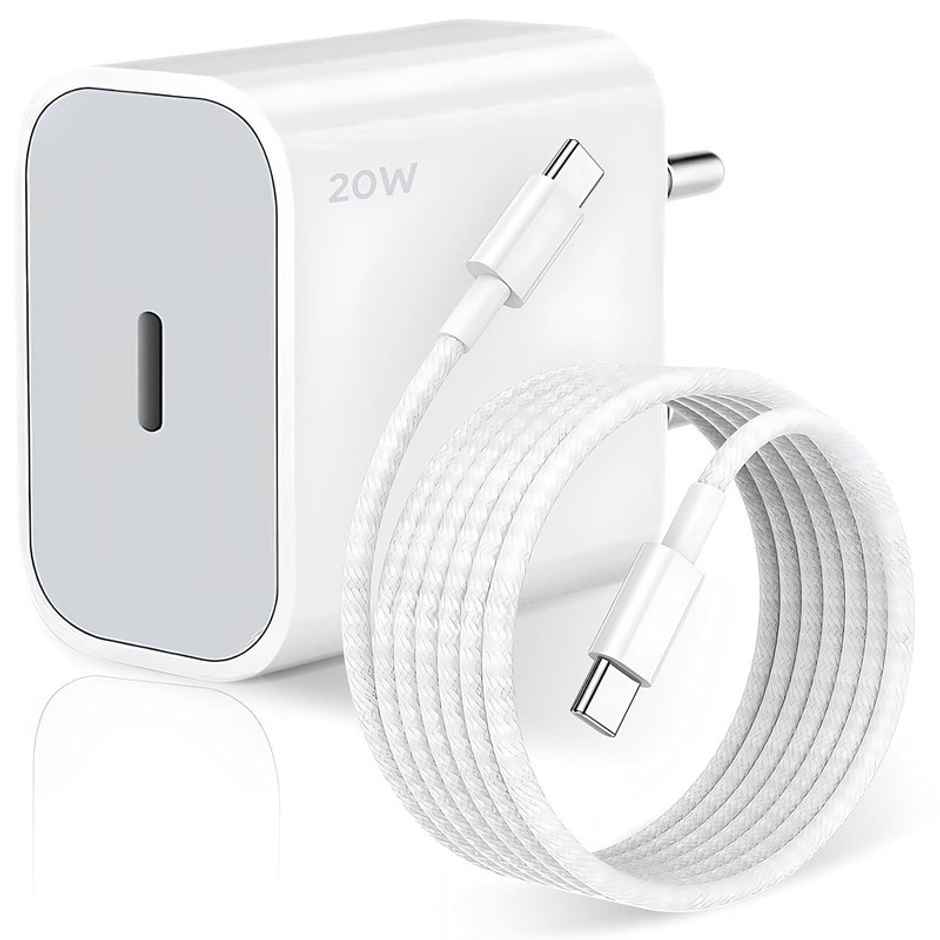 Ailkin 20W Fast Charger with USB-C to C Braided Cable| for iPhone 15|16 Series & Type C Phones