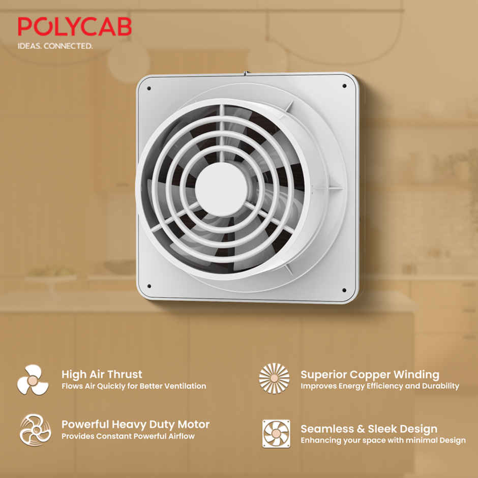 Polycab Freshly Prime Air Exhaust fan, 150mm, High Speed, 100% Copper Winding, Wood Finish