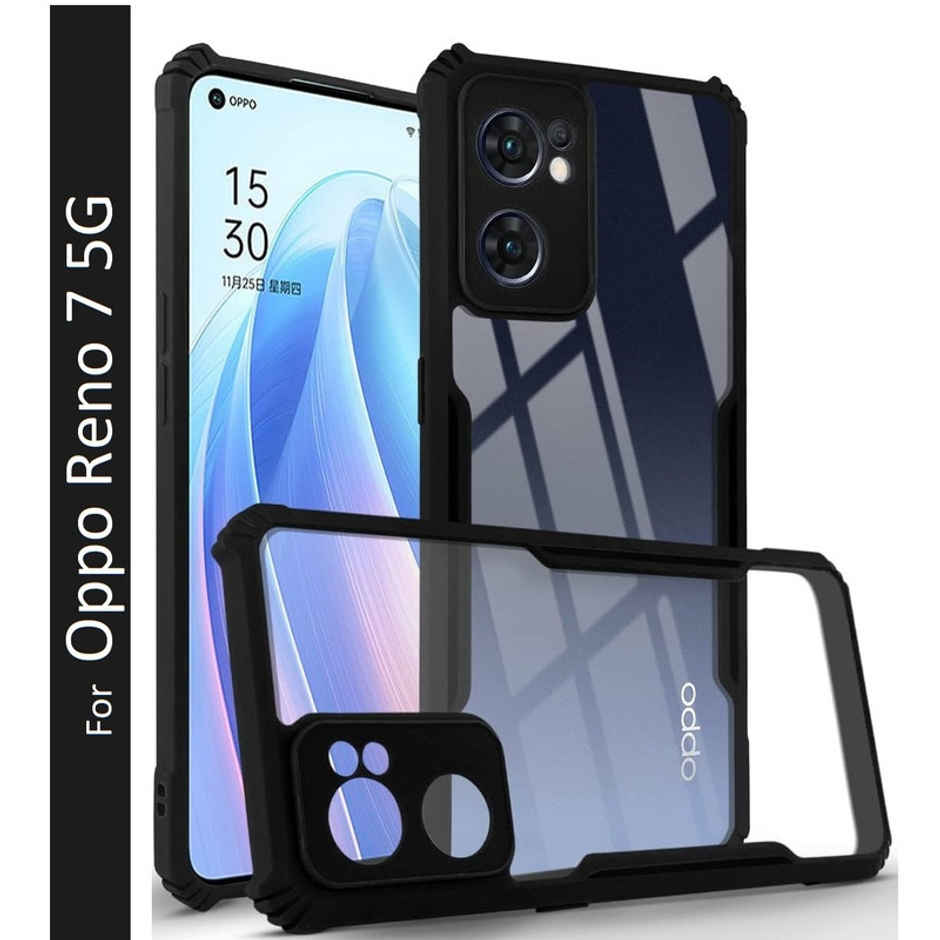 Kwine Case Oppo Reno 7 5G Back Cover - Black Bordered Transparent Case