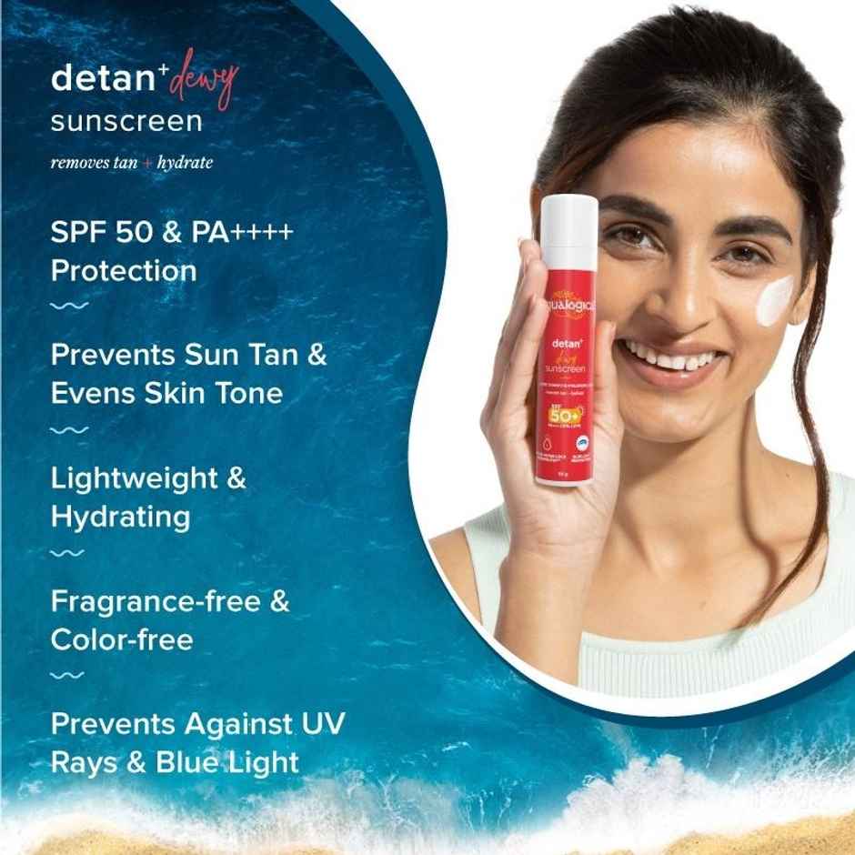Aqualogica Detan+ Dewy Lightweight Sunscreen Gel SPF 50+ PA++++ for Normal & Dry Skin Combo