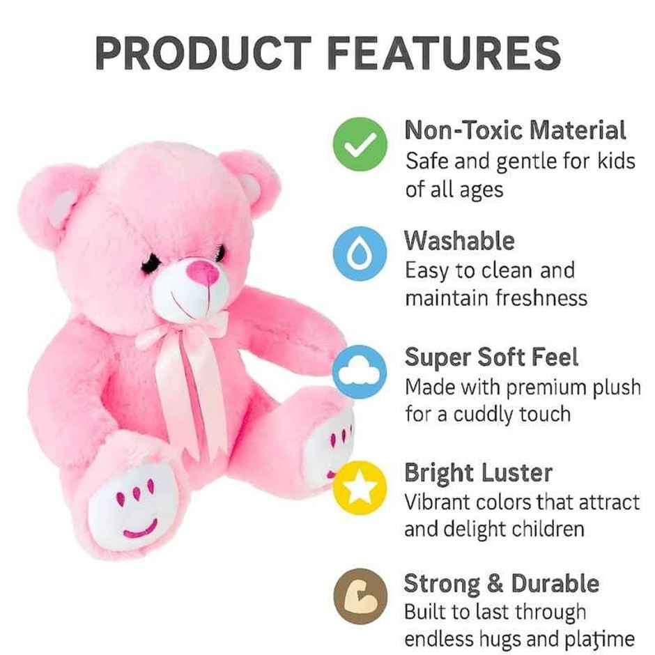 Fablue Teddy Bear Plush Soft Toy Animal for Kids | Pink | 33 cm
