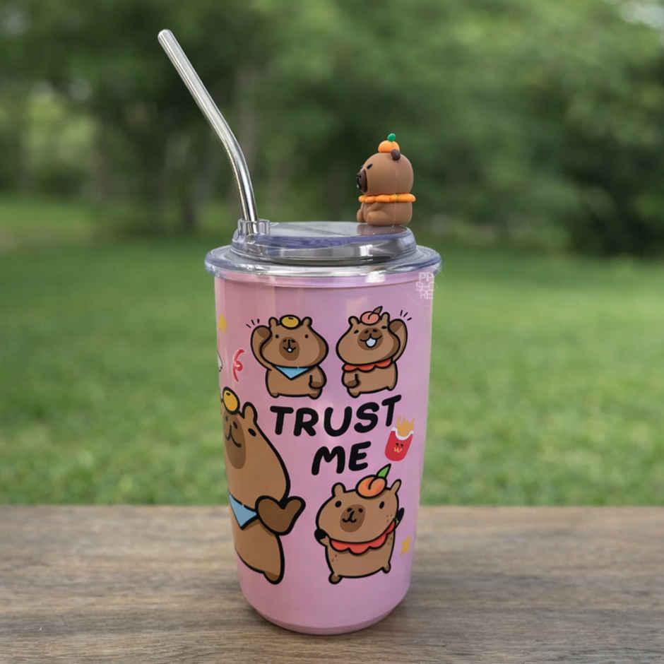 DesignLand Trust Me Vacuum Cup With Straw | Pink | 500 ml