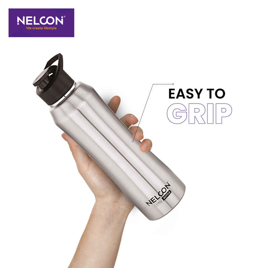 Nelcon Stainless Steel Elito Sipper Sports Water Bottle | Silver | 1 L