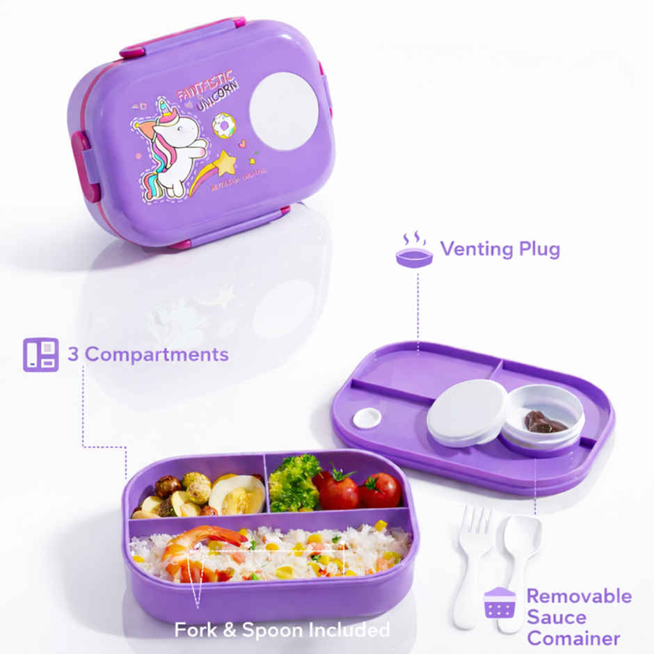 DesignLand Unicorn Bento Lunch Box with Cutlery | Purple