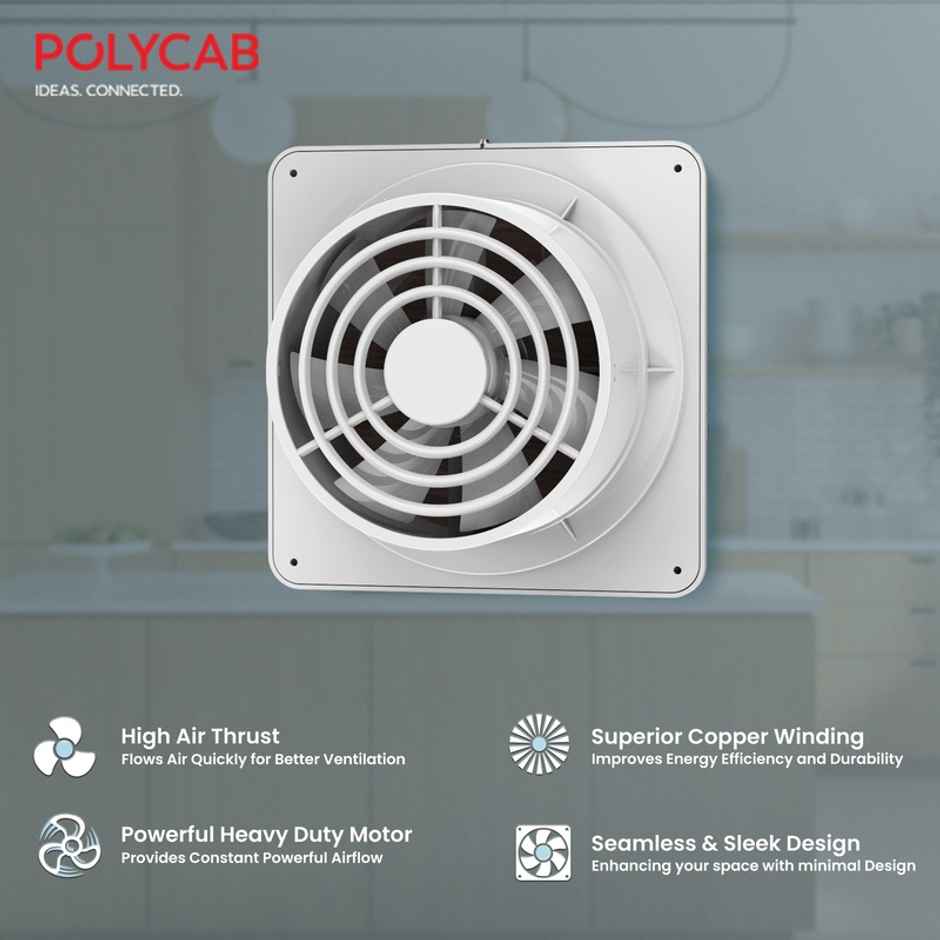 Polycab Freshly Prime Exhaust Fan, 150mm, 100% Copper, Noiseless Ventilation,High Speed, White