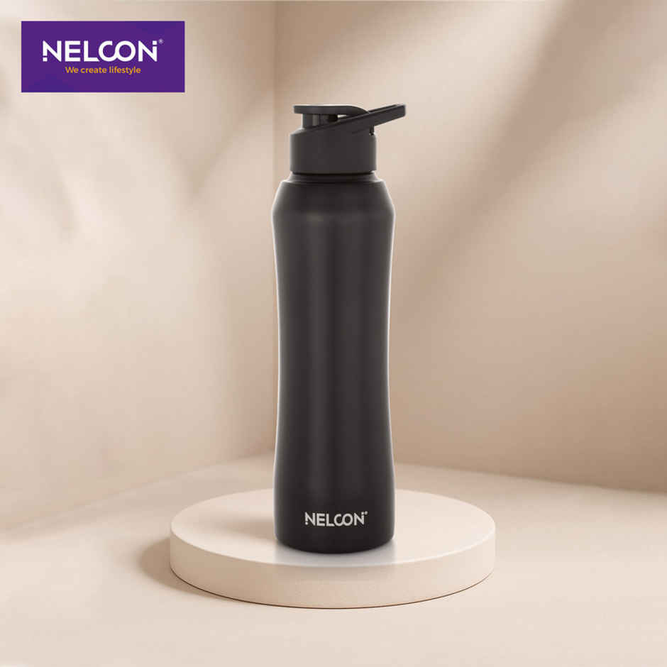 Nelcon Stainless Steel Elito Sipper Sports Water Bottle | Black | 1 L