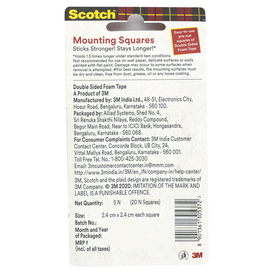 Scotch Mounting Square - Strong Adhesive for Various Surfaces