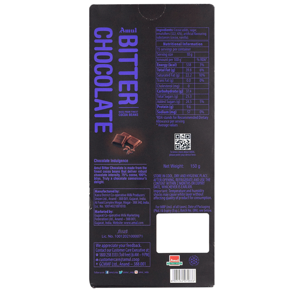 Amul Bitter 90% Intense Dark Chocolate bar