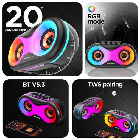 Nu Republic Sonicpop 160 With 20 Hrs Playtime, 52mm Dual Drivers, RGB LED Lights, 16W Output Bluetooth Wireless Speaker (Black)