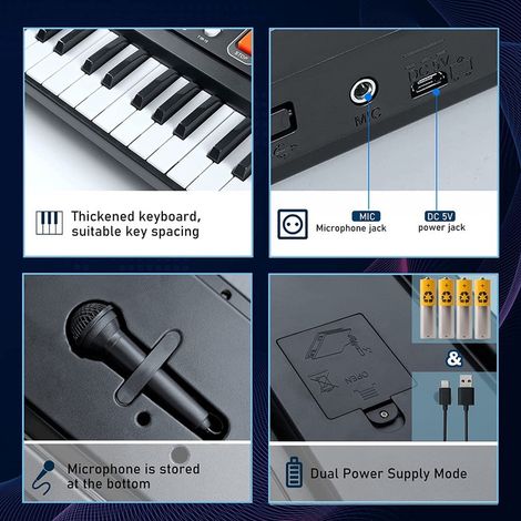 Fablue 37 Key Piano Keyboard Toy for Kids and Adults - Piano with Microphone - Musical Toy for Kids