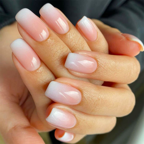 Gush Beauty Nailed It | Reusable Luxury Press On Nails | Medium Almond | Pink Ombre | Nude & White