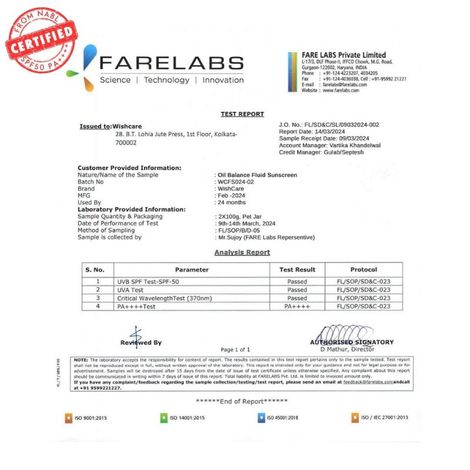 Wishcare Niacinamide Oil Balance Fluid Sunscreen SPF 50 PA++++ - Light & Matte