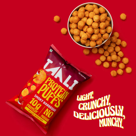 Taali Protein Puffs - Smoky Barbeque Snack, Roasted, Corn & Jowar Puff, No Palm Oil, No Maida
