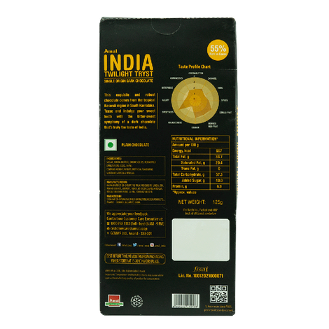 Amul India Twilight Tryst 55% Dark Chocolate Bar