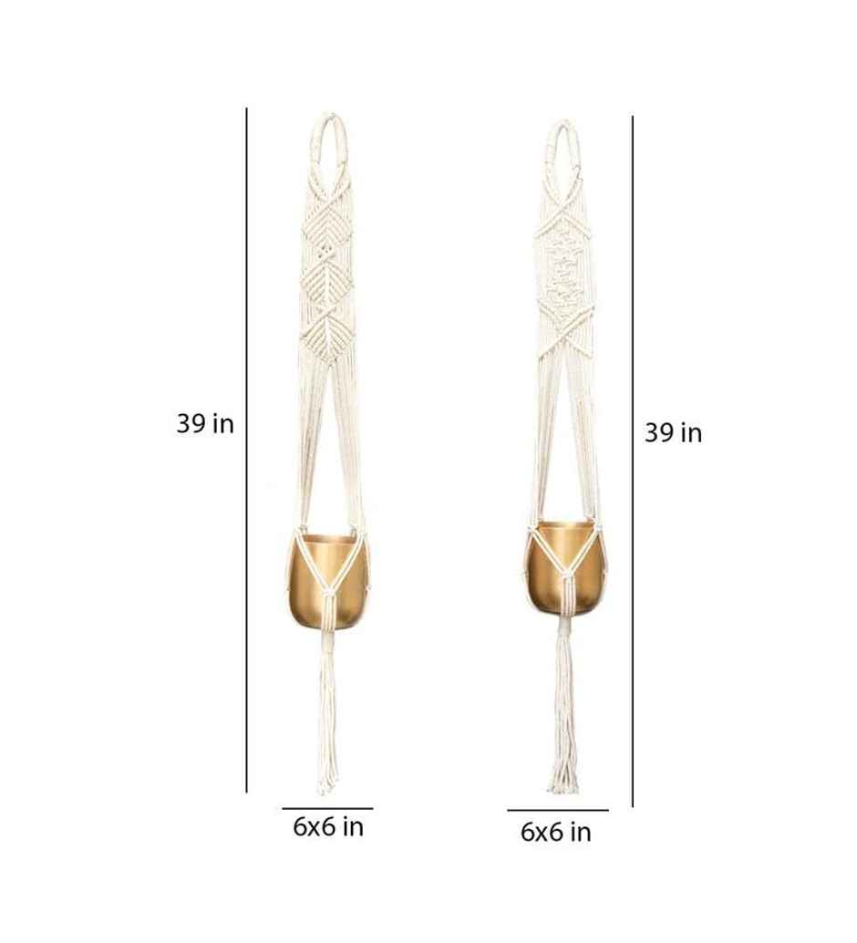 CasaCraft Pepperfry Macrame Cotton Pack of 2 (Without Pot) Off-White Rope Flower Hanging Planter