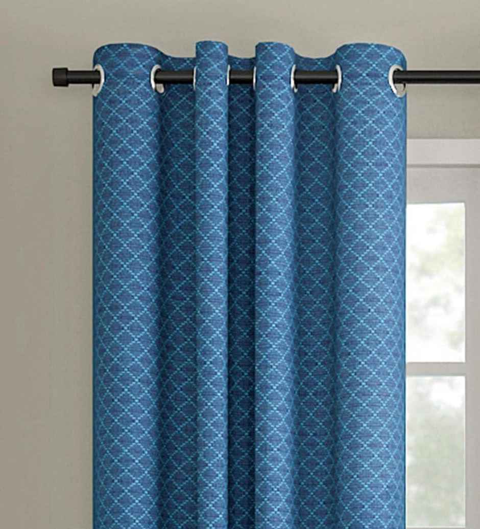 CasaCraft Pepperfry Door Curtain 7ft Blue Geometric Dobby Weave 100% Cotton Light Filtering Eyelet