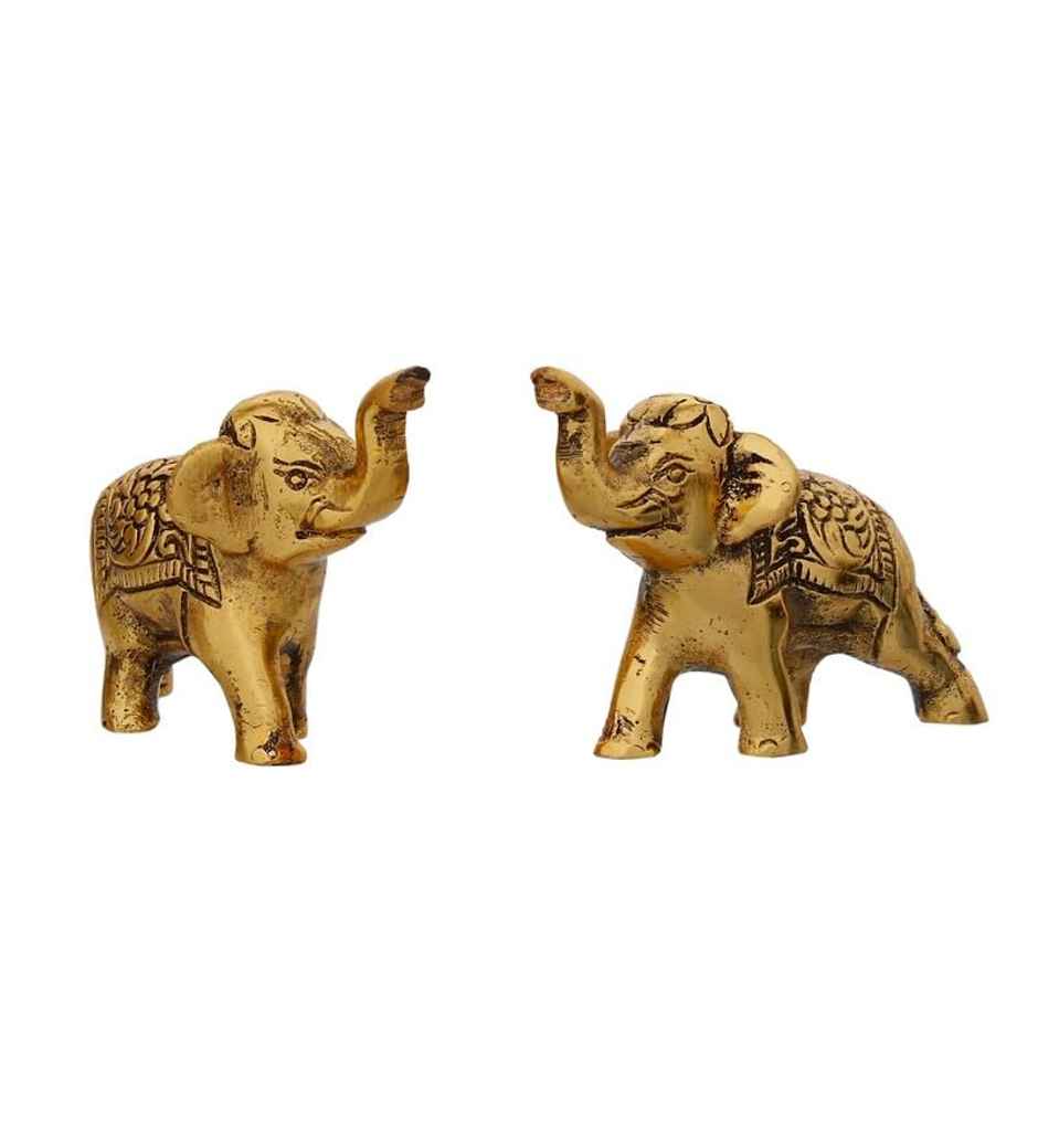 Casacraft Pepperfry Elephant Goodluck Figurine Set | Golden Metal Handcrafted Showpiece For Home