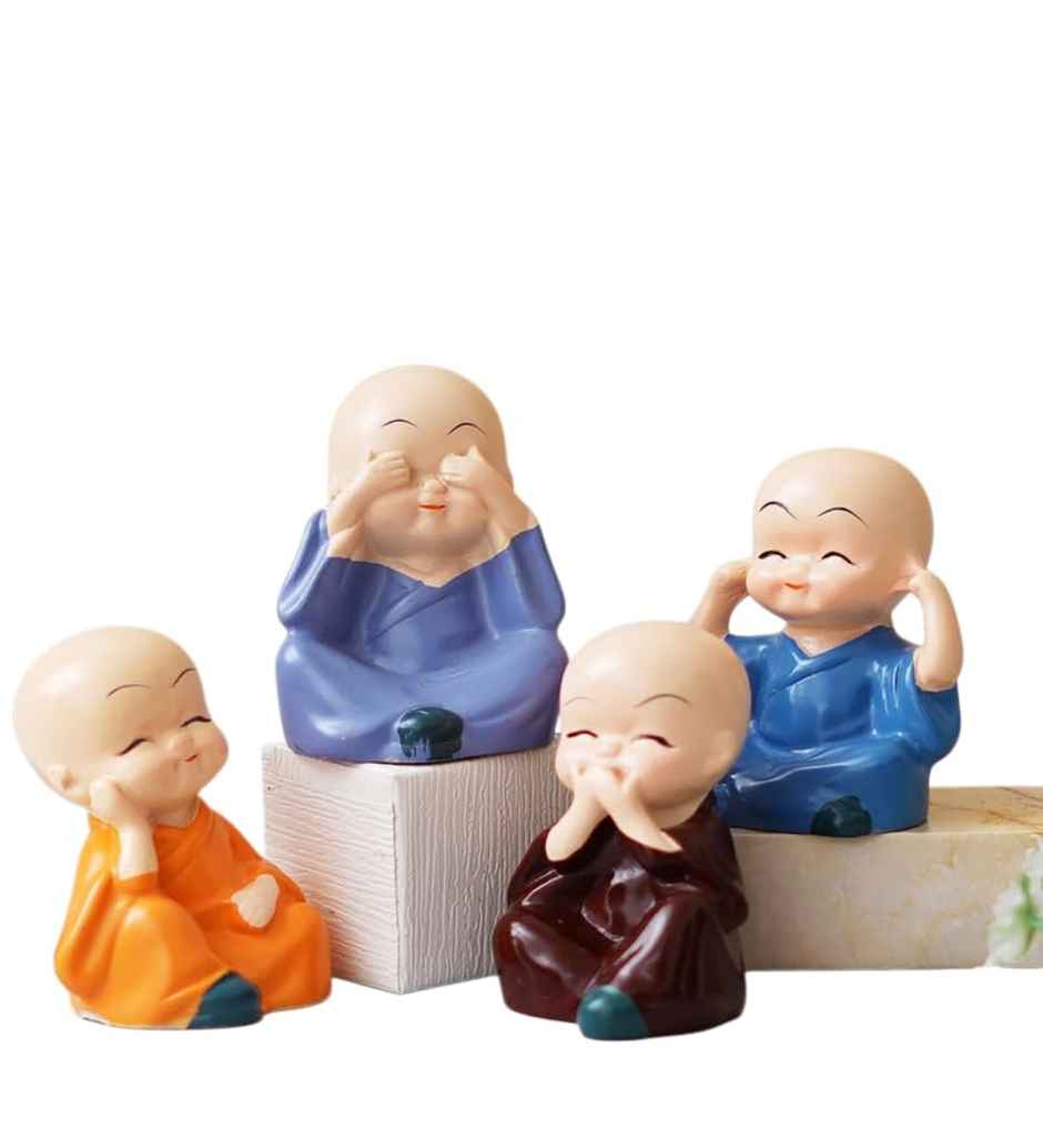 Casacraft Pepperfry Figurine Set | Cute Little Baby Monk Buddha Statue Multicolor Cute Mini Idol