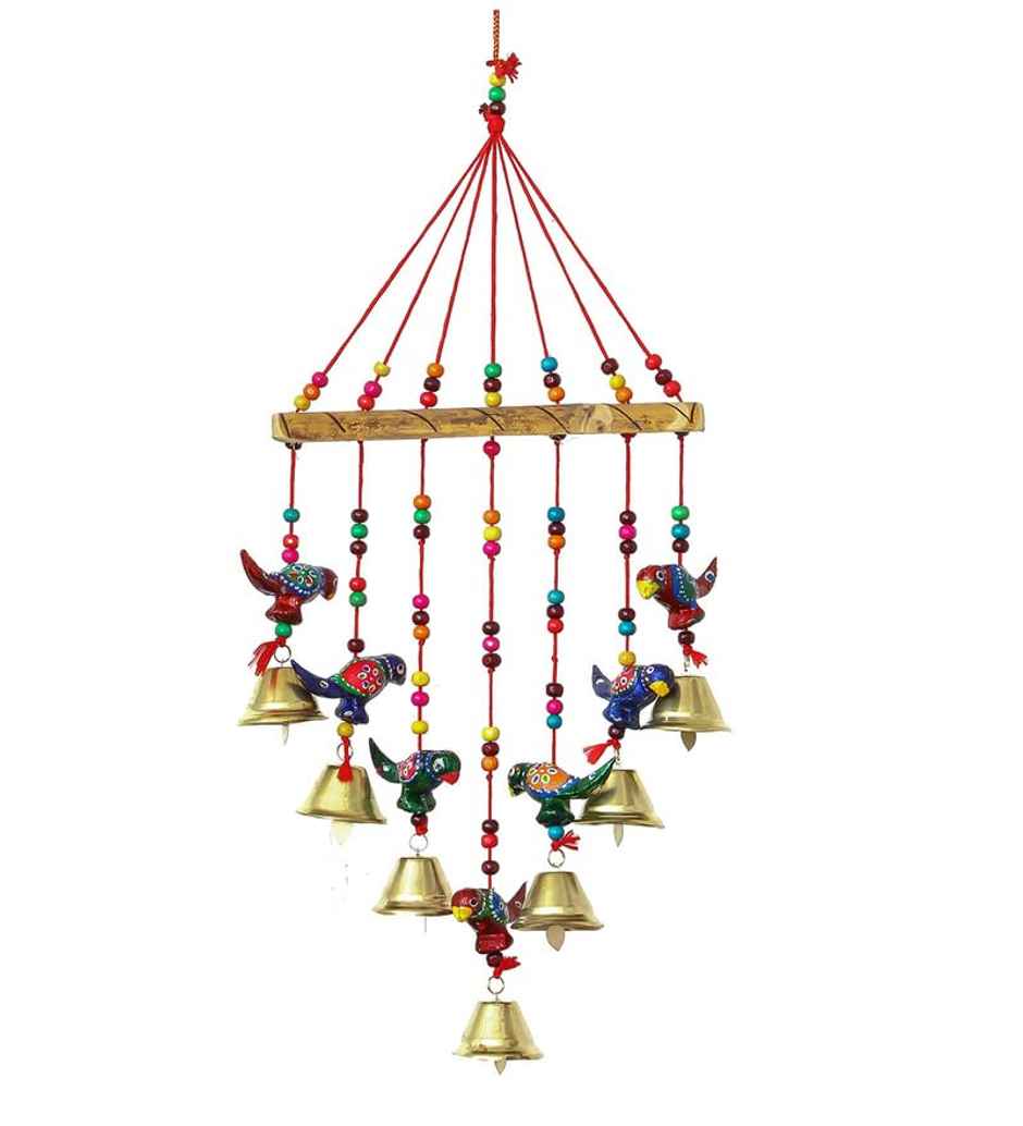 Casacraft by Pepperfry Multicolor Metal Handcrafted Decorative Parrot Hanging Bell
