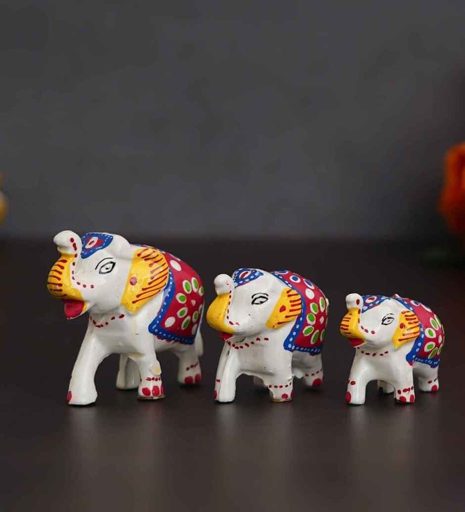 Casacraft Pepperfry Elephant Good Luck Figurine Set | Multicolor Handcrafted Showpieces For Home